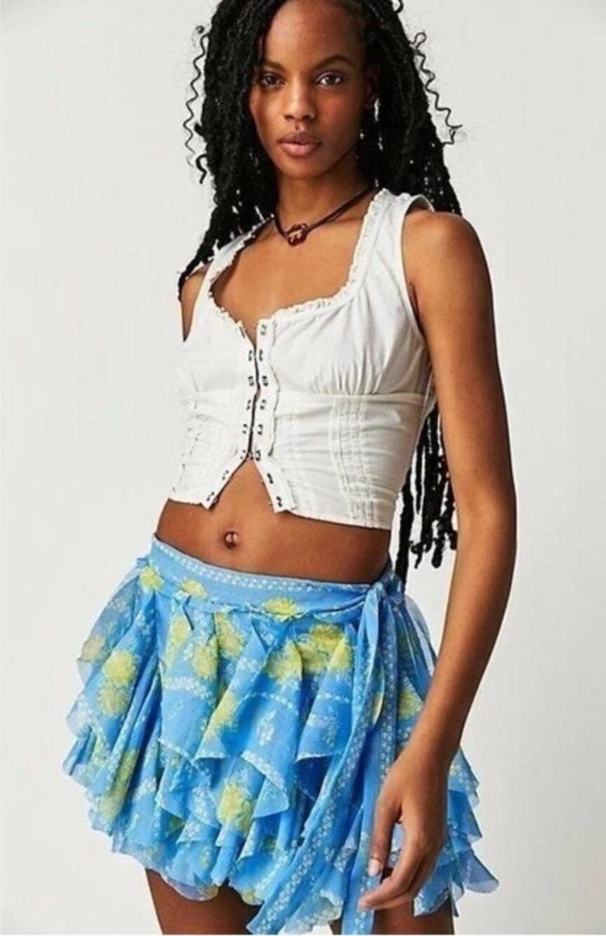 Free People 'Bali Made You Look' Floral Tiered Ruffle Mini Skirt Skort US 4 31W